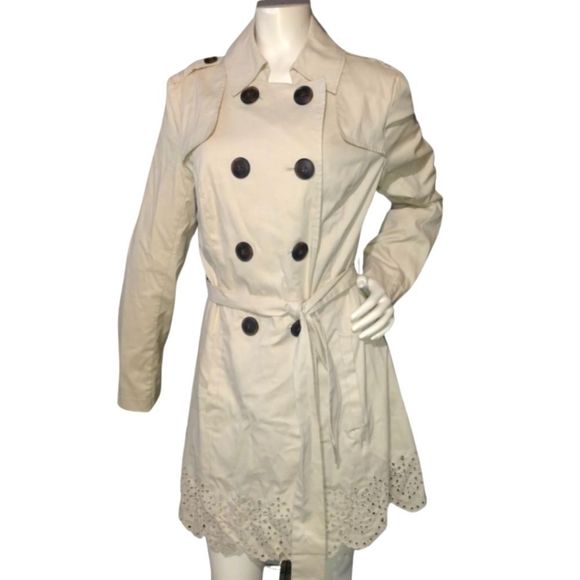 Double Breasted Trench Coat Style Coat or Dress Size Small with pockets Khaki - Picture 1 of 11